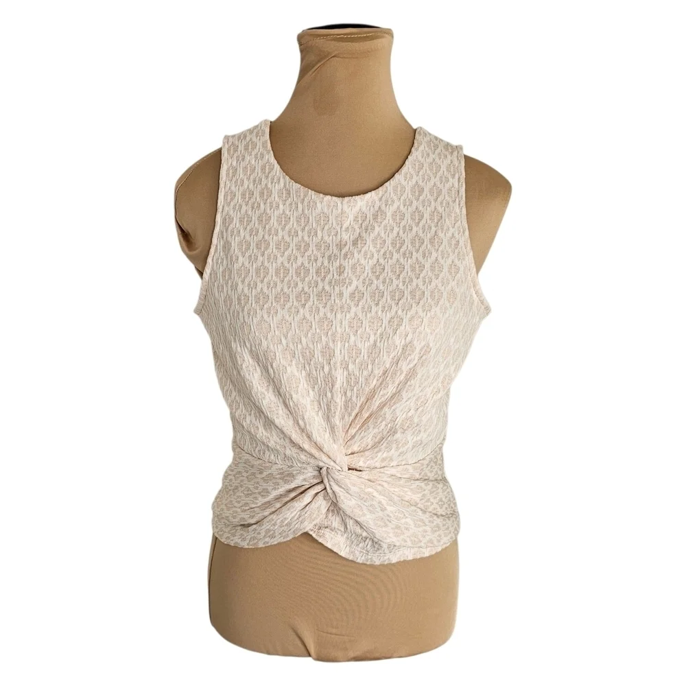 Anthropologie Cream Sleeveless Twist Front Jacquard Cropped Top Sz S - Picture 5 of 14